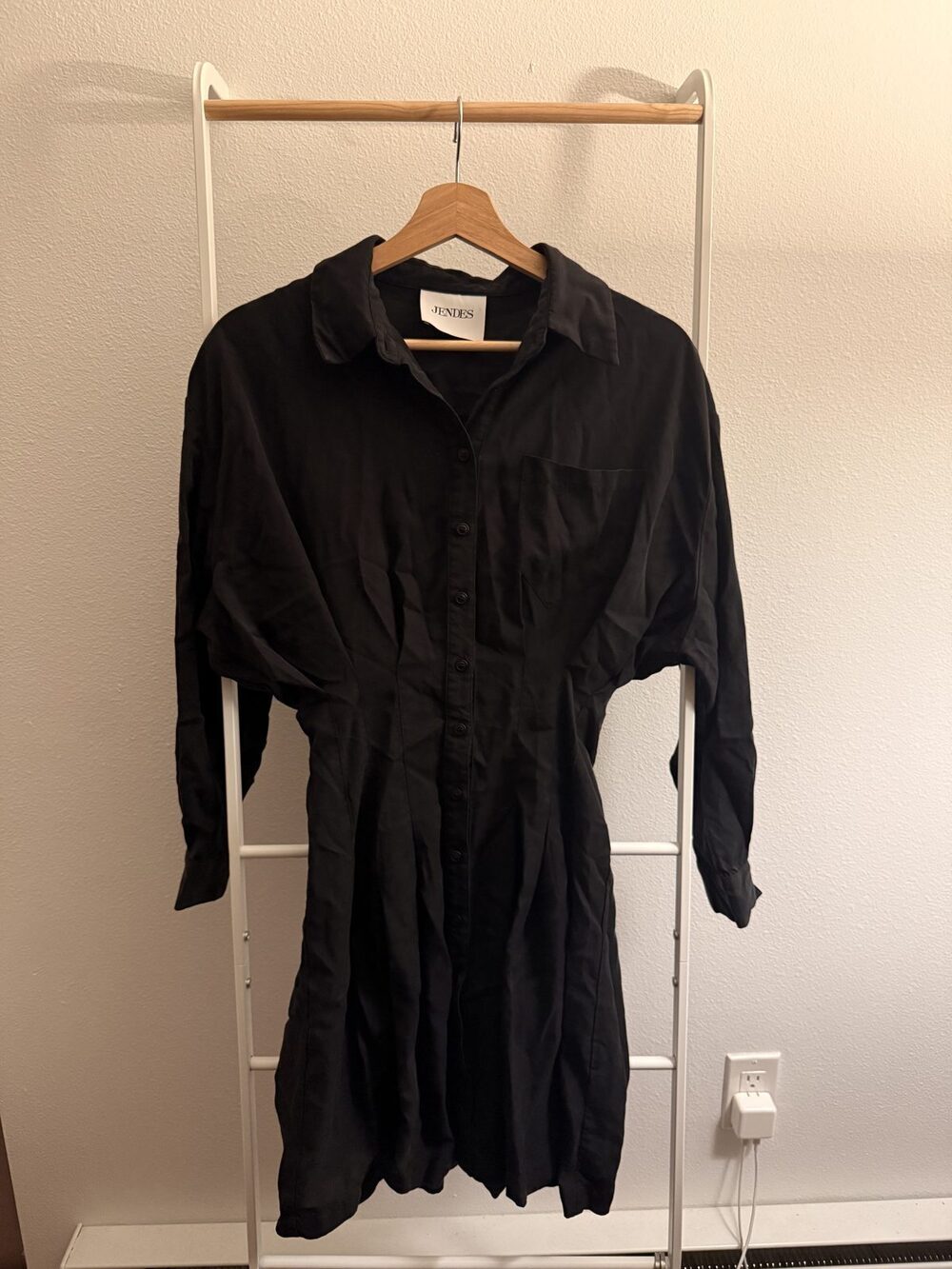 Jendes Black Long Sleeve Corset Shirt Dress Small